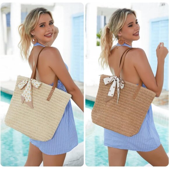 Spacious Woven Straw Beach Tote with Inner Pocket, Perfect for Summer Outings - Picture 2 of 9
